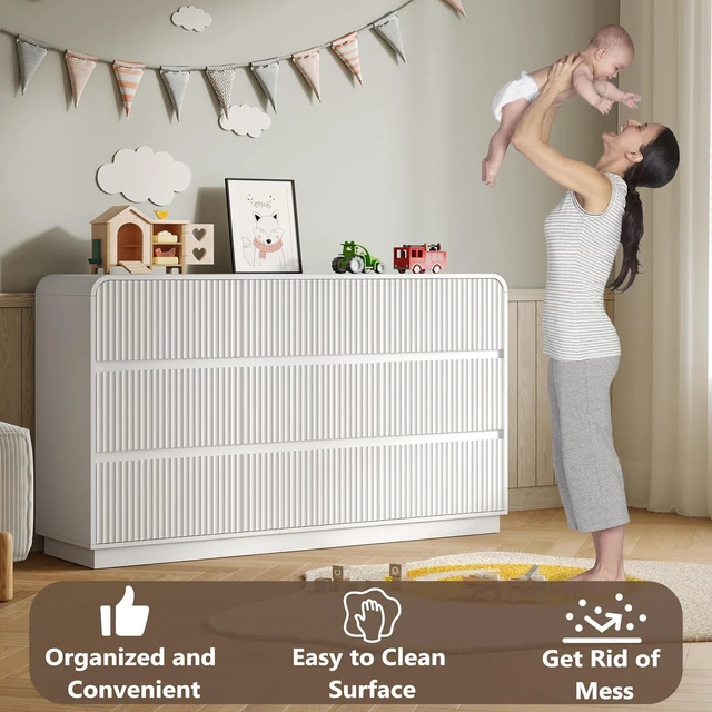 Alt view image 5 of 7 - Dresser for Bedroom with 9 Drawers, Fluted Chest of Drawers with Round Curved Corner, Hidden Handles, Modern Wood Storage Organizer for Bedroom, Nursery, Living Room
