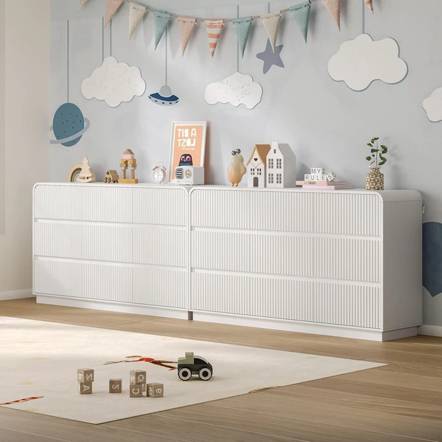Alt view image 6 of 7 - Dresser for Bedroom with 9 Drawers, Fluted Chest of Drawers with Round Curved Corner, Hidden Handles, Modern Wood Storage Organizer for Bedroom, Nursery, Living Room