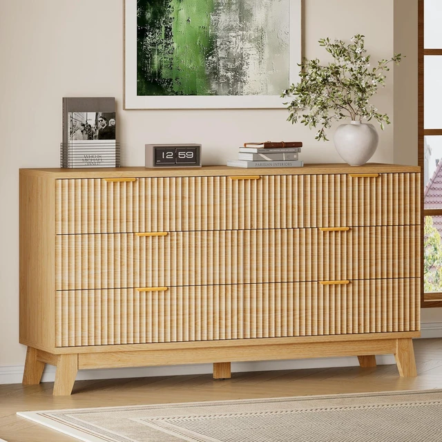 Main image of 57" Long Dresser for Bedroom, 7-Drawer Fluted Chest, Wide Wood Storage Dresser with Metal Slides and Handles, Stable Base, Modern Clothes Organizer for Primary Suite, Guest Room, Nursery