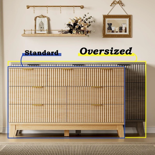 Alt view image 3 of 7 - 57" Long Dresser for Bedroom, 7-Drawer Fluted Chest, Wide Wood Storage Dresser with Metal Slides and Handles, Stable Base, Modern Clothes Organizer for Primary Suite, Guest Room, Nursery