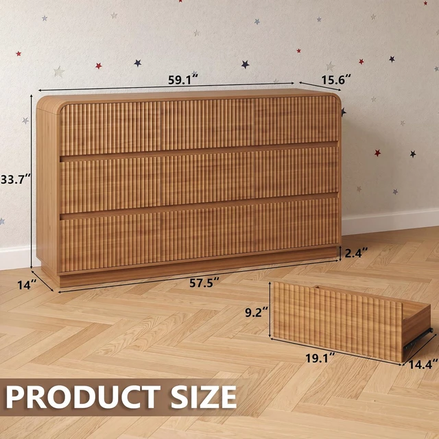 Alt view image 2 of 7 - Dresser for Bedroom with 9 Drawers, Fluted Chest of Drawers with Round Curved Corner, Hidden Handles, Modern Wood Storage Organizer for Bedroom, Nursery, Living Room