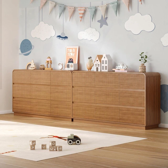 Alt view image 6 of 7 - Dresser for Bedroom with 9 Drawers, Fluted Chest of Drawers with Round Curved Corner, Hidden Handles, Modern Wood Storage Organizer for Bedroom, Nursery, Living Room