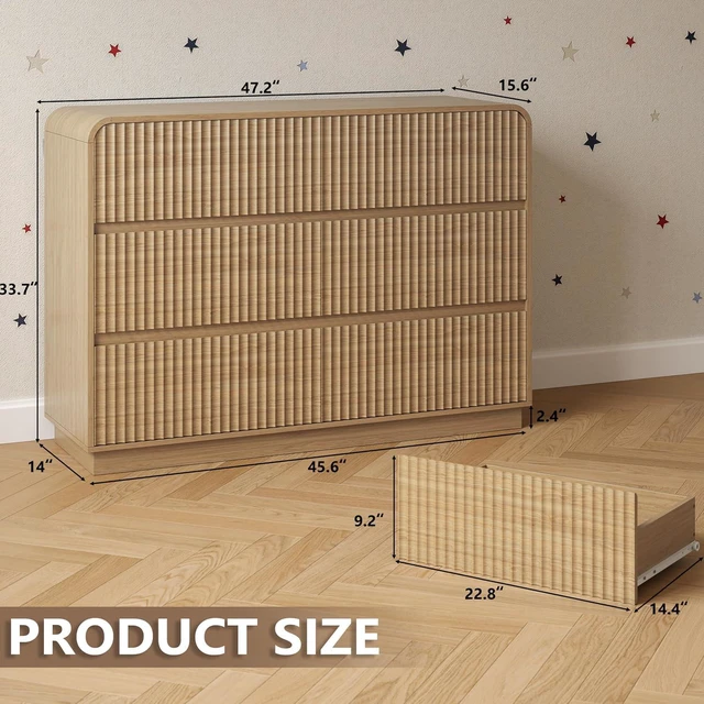 Alt view image 2 of 7 - Dresser for Bedroom with 6 Drawers, Fluted Chest of Drawers with Round Curved Corner, Hidden Handles, Modern Wood Storage Organizer for Bedroom, Nursery, Living Room