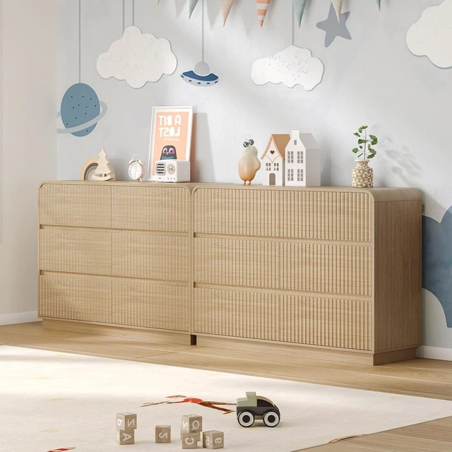Alt view image 6 of 7 - Dresser for Bedroom with 6 Drawers, Fluted Chest of Drawers with Round Curved Corner, Hidden Handles, Modern Wood Storage Organizer for Bedroom, Nursery, Living Room