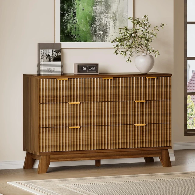 Main image of Fluted 7 Drawer Dresser, 47.2" Wide Modern Boho Chest of Drawers, Wooden Storage Dresser TV Stand for Bedroom, Living Room, Closet, Hallway, Curved Profile Design