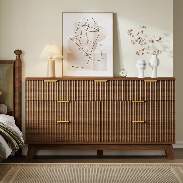 Alt view image 3 of 7 - Fluted 7 Drawer Dresser, 47.2" Wide Modern Boho Chest of Drawers, Wooden Storage Dresser TV Stand for Bedroom, Living Room, Closet, Hallway, Curved Profile Design