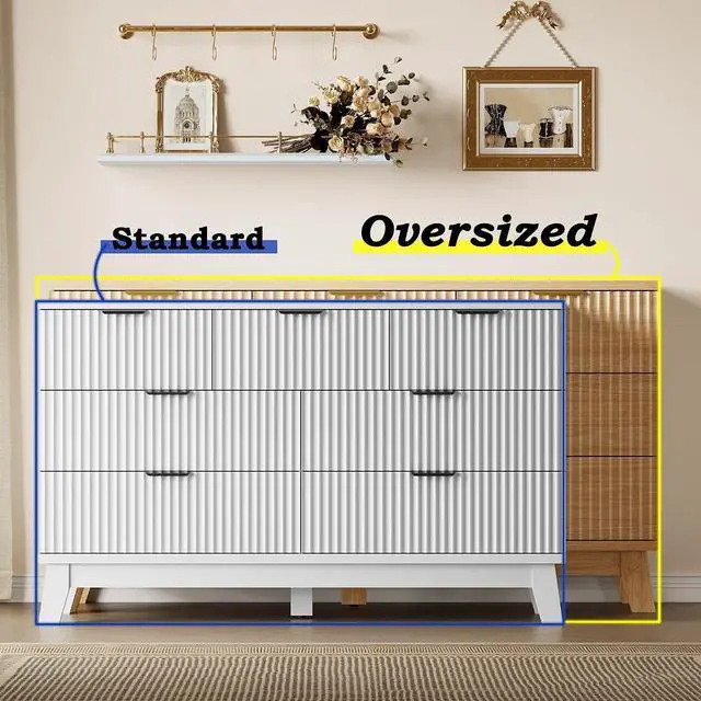 Alt view image 3 of 7 - 57" Long Dresser for Bedroom, 7-Drawer Fluted Chest, Wide Wood Storage Dresser with Metal Slides and Handles, Stable Base, Modern Clothes Organizer for Primary Suite, Guest Room, Nursery