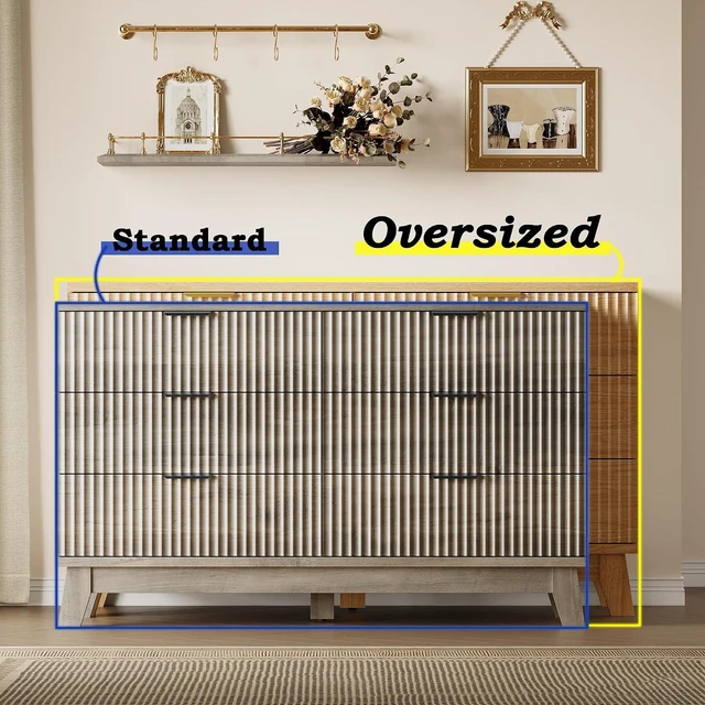 Alt view image 3 of 7 - 53" Long Dresser for Bedroom, 6-Drawer Dresser with Fluted Fronts, Wide Wood Chest of Drawers, Smooth Metal Slides, Stable Base, Modern Clothes Storage Cabinet for Living Room, Hallway