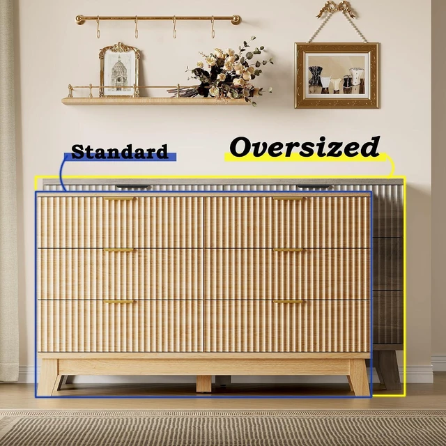 Alt view image 3 of 7 - 53" Long Dresser for Bedroom, 6-Drawer Dresser with Fluted Fronts, Wide Wood Chest of Drawers, Smooth Metal Slides, Stable Base, Modern Clothes Storage Cabinet for Living Room, Hallway