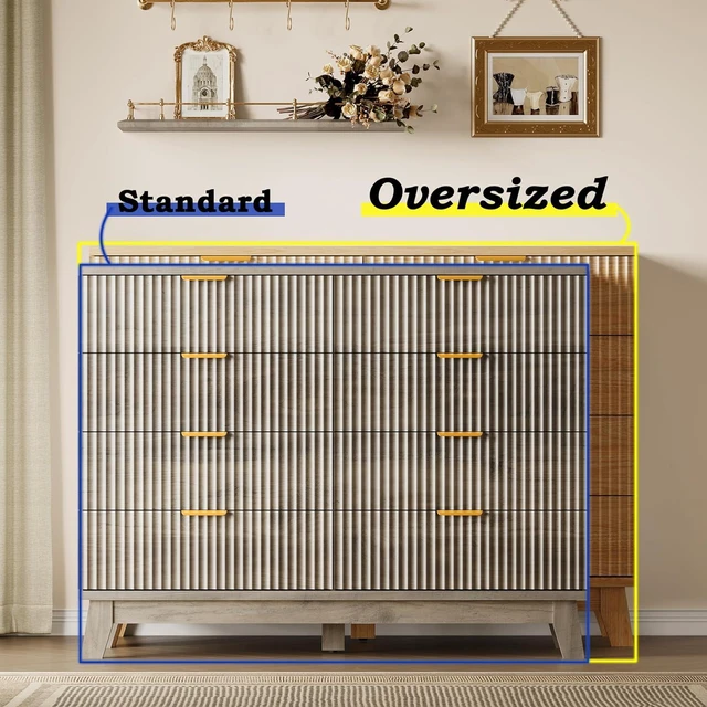 Alt view image 3 of 7 - Fluted 8 Drawer Tall Dresser, 47.2" Wide Modern Boho Chest of Drawers, Wooden Storage Dresser TV Stand for Bedroom, Living Room, Closet, Hallway, Curved Profile Design