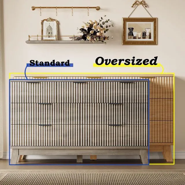 Alt view image 3 of 7 - 57" Long Dresser for Bedroom, 7-Drawer Fluted Chest, Wide Wood Storage Dresser with Metal Slides and Handles, Stable Base, Modern Clothes Organizer for Primary Suite, Guest Room, Nursery