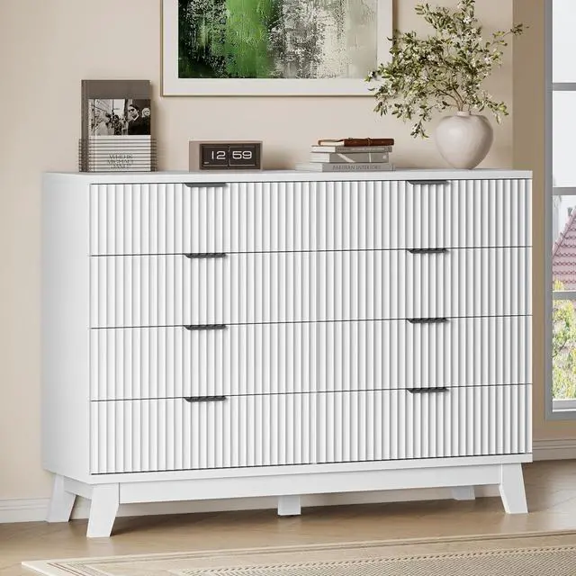 Main image of 53" Wide Dresser for Bedroom, 8-Drawer Fluted Chest of Drawers, Modern Wood Highboy with Metal Slides and Handles, Anti-Tip Kit, Vertical Clothes Storage Organizer for Apartment, Closet