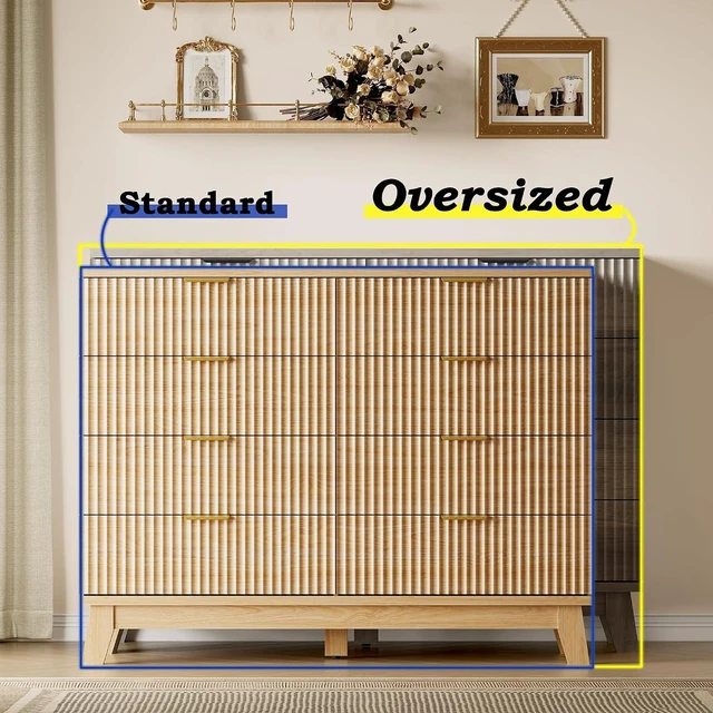 Alt view image 3 of 7 - 53" Wide Dresser for Bedroom, 8-Drawer Fluted Chest of Drawers, Modern Wood Highboy with Metal Slides and Handles, Anti-Tip Kit, Vertical Clothes Storage Organizer for Apartment, Closet