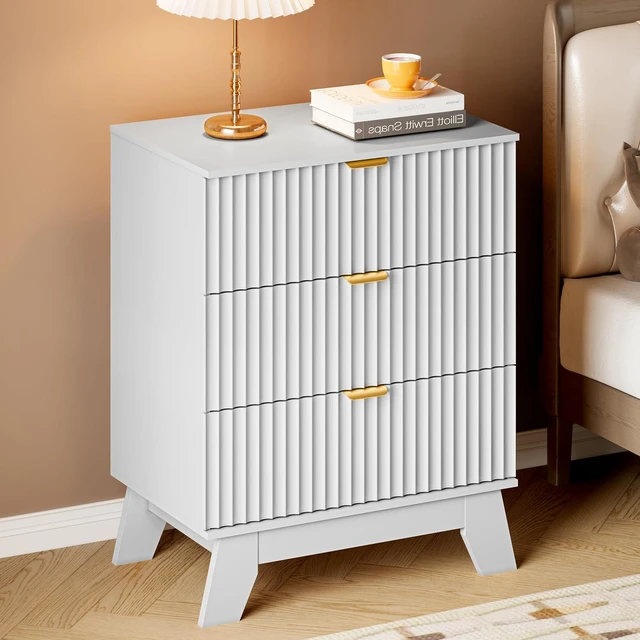 Alt view image 5 of 7 - Fluted 3 Drawer Dresser, 30.3" Tall Compact Modern Boho Chest of Drawers, Wooden Storage Cabinet for Bedroom, Living Room, Entryway, Curved Profile Design