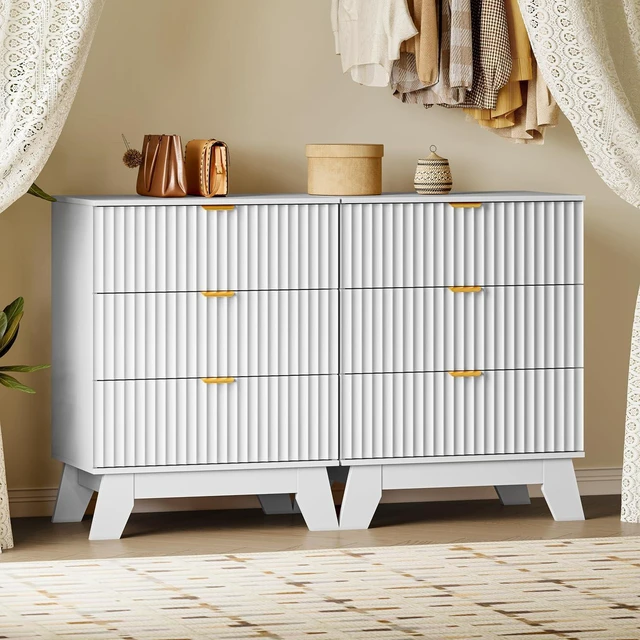 Alt view image 7 of 7 - Fluted 3 Drawer Dresser, 30.3" Tall Compact Modern Boho Chest of Drawers, Wooden Storage Cabinet for Bedroom, Living Room, Entryway, Curved Profile Design