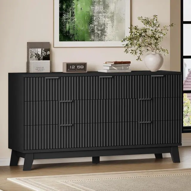 Main image of 57" Long Dresser for Bedroom, 7-Drawer Fluted Chest, Wide Wood Storage Dresser with Metal Slides and Handles, Stable Base, Modern Clothes Organizer for Primary Suite, Guest Room, Nursery