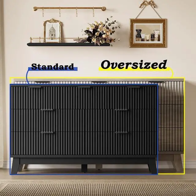 Alt view image 3 of 7 - 57" Long Dresser for Bedroom, 7-Drawer Fluted Chest, Wide Wood Storage Dresser with Metal Slides and Handles, Stable Base, Modern Clothes Organizer for Primary Suite, Guest Room, Nursery