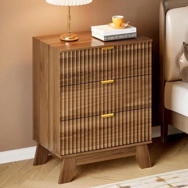 Alt view image 5 of 7 - Fluted 3 Drawer Dresser, 30.3" Tall Compact Modern Boho Chest of Drawers, Wooden Storage Cabinet for Bedroom, Living Room, Entryway, Curved Profile Design