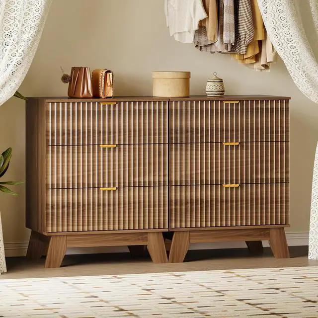 Alt view image 7 of 7 - Fluted 3 Drawer Dresser, 30.3" Tall Compact Modern Boho Chest of Drawers, Wooden Storage Cabinet for Bedroom, Living Room, Entryway, Curved Profile Design