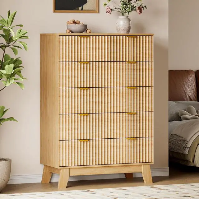 Main image of 46" Tall Dresser for Bedroom, 6-Drawer Fluted Chest of Drawers, Modern Wood Highboy with Deep Storage, Metal Slides and Handles, Anti-Tip Kit, Vertical Clothes Organizer for Apartment, Nursery