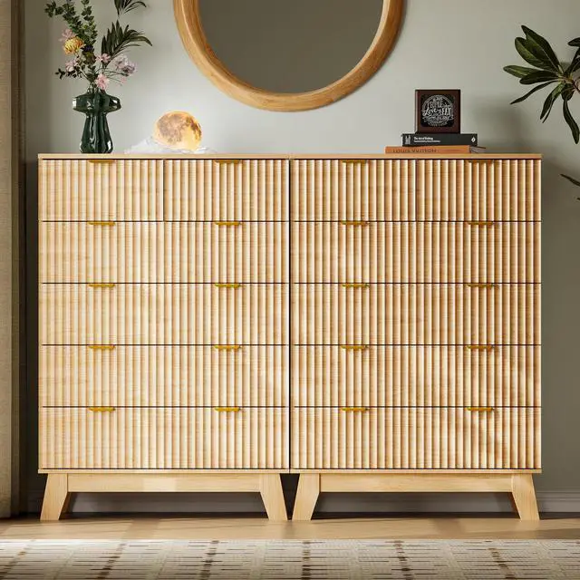 Alt view image 7 of 7 - 46" Tall Dresser for Bedroom, 6-Drawer Fluted Chest of Drawers, Modern Wood Highboy with Deep Storage, Metal Slides and Handles, Anti-Tip Kit, Vertical Clothes Organizer for Apartment, Nursery