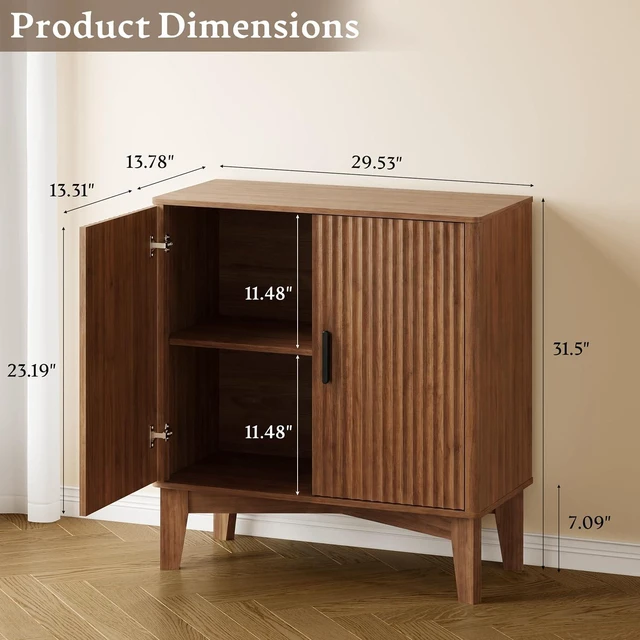 Alt view image 2 of 7 - Storage Cabinet with Doors and Adjustable Shelf, Modern Fluted Sideboard Buffet Cabinet, Freestanding Coffee Bar for Kitchen, Pantry, Entryway, Living Room