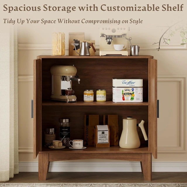 Alt view image 4 of 7 - Storage Cabinet with Doors and Adjustable Shelf, Modern Fluted Sideboard Buffet Cabinet, Freestanding Coffee Bar for Kitchen, Pantry, Entryway, Living Room