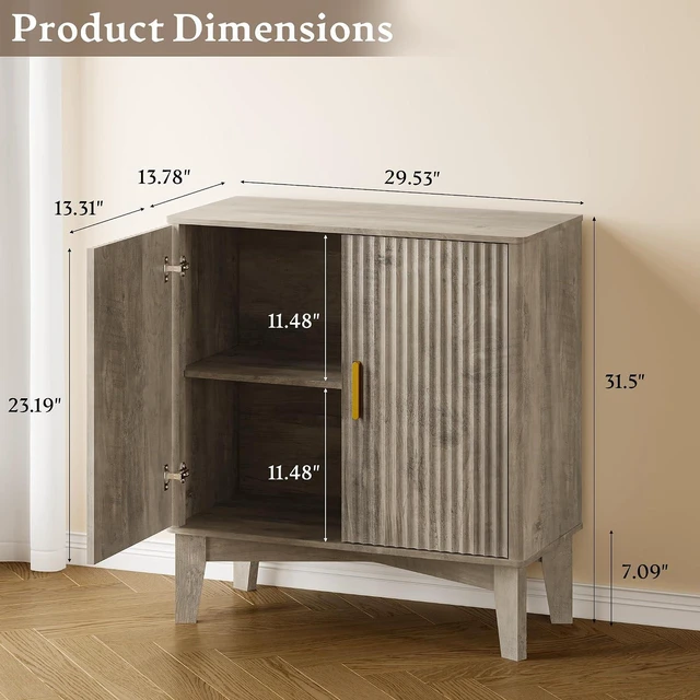 Alt view image 2 of 7 - Storage Cabinet with Doors and Adjustable Shelf, Modern Fluted Sideboard Buffet Cabinet, Freestanding Coffee Bar for Kitchen, Pantry, Entryway, Living Room (Weathered Gray)