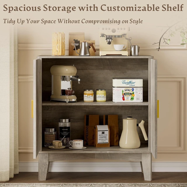 Alt view image 4 of 7 - Storage Cabinet with Doors and Adjustable Shelf, Modern Fluted Sideboard Buffet Cabinet, Freestanding Coffee Bar for Kitchen, Pantry, Entryway, Living Room (Weathered Gray)