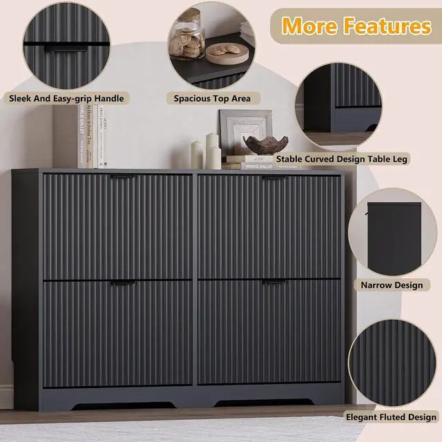 Alt view image 4 of 7 - Large Shoe Cabinet for Entryway, Shoe Rack Cabinet with 4 Flip Drawer and Adjustable Shelves for Small Apartment, Foyer