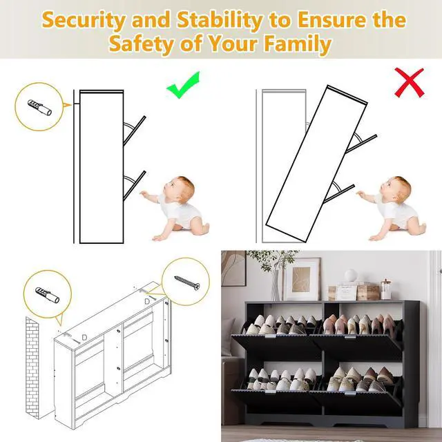 Alt view image 7 of 7 - Large Shoe Cabinet for Entryway, Shoe Rack Cabinet with 4 Flip Drawer and Adjustable Shelves for Small Apartment, Foyer