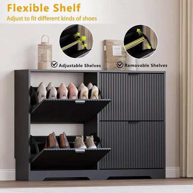 Alt view image 3 of 7 - Large Shoe Cabinet for Entryway, Shoe Rack Cabinet with 4 Flip Drawer and Adjustable Shelves for Small Apartment, Foyer