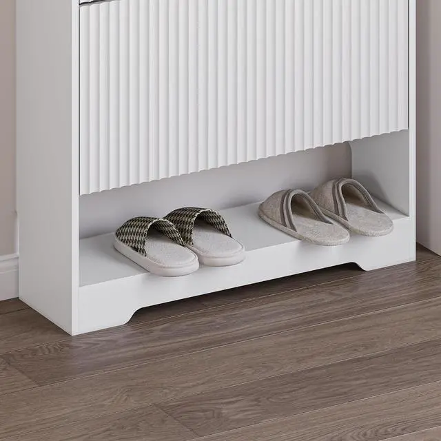 Alt view image 5 of 7 - Shoe Cabinet with 2 Flip Drawers, Fluted Shoe Storage Cabinet with Adjustable Shelves, Freestanding Rack and Organizer for Entryway, Closet, Hallway