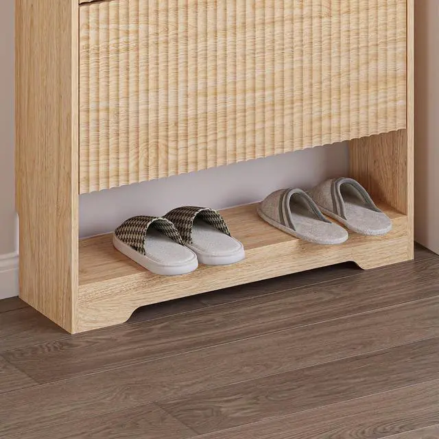 Alt view image 5 of 7 - Shoe Cabinet with 2 Flip Drawers, Fluted Shoe Storage Cabinet with Adjustable Shelves, Freestanding Rack and Organizer for Entryway, Hallway