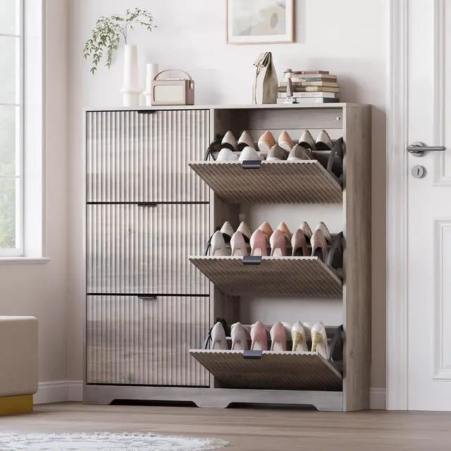 Main image of Large Shoe Cabinet for Entryway, Tall Narrow Shoe Storage Cabinet with 6 Flip Drawers and Adjustable Shelves, Shoe Rack Cabinet Organizer for Hallway, Foyer, Small Apartment