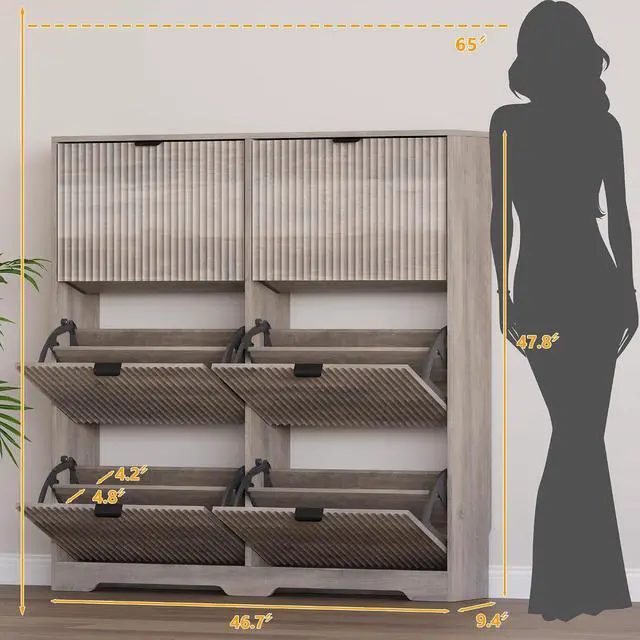 Alt view image 2 of 7 - Large Shoe Cabinet for Entryway, Tall Narrow Shoe Storage Cabinet with 6 Flip Drawers and Adjustable Shelves, Shoe Rack Cabinet Organizer for Hallway, Foyer, Small Apartment
