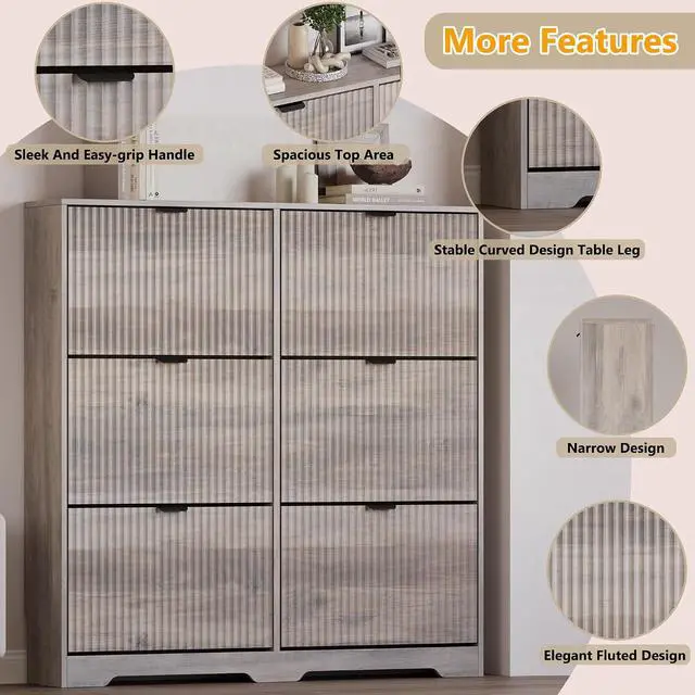 Alt view image 4 of 7 - Large Shoe Cabinet for Entryway, Tall Narrow Shoe Storage Cabinet with 6 Flip Drawers and Adjustable Shelves, Shoe Rack Cabinet Organizer for Hallway, Foyer, Small Apartment