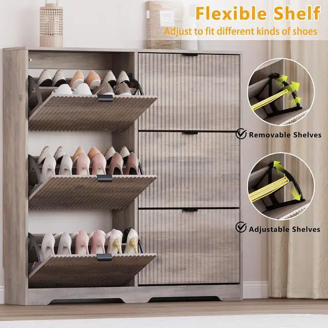 Alt view image 3 of 7 - Large Shoe Cabinet for Entryway, Tall Narrow Shoe Storage Cabinet with 6 Flip Drawers and Adjustable Shelves, Shoe Rack Cabinet Organizer for Hallway, Foyer, Small Apartment