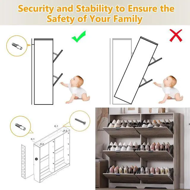 Alt view image 7 of 7 - Large Shoe Cabinet for Entryway, Tall Narrow Shoe Storage Cabinet with 6 Flip Drawers and Adjustable Shelves, Shoe Rack Cabinet Organizer for Hallway, Foyer, Small Apartment