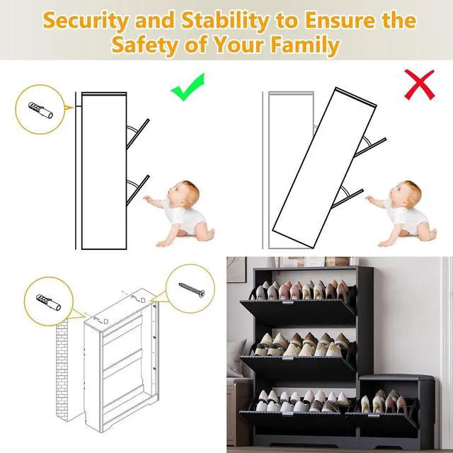 Alt view image 7 of 7 - Slim Shoe Cabinet with Bench for Entryway, Hidden Storage and Adjustable Shelves, Free Standing Wooden Shoes Organizer for Hallway, Foyer