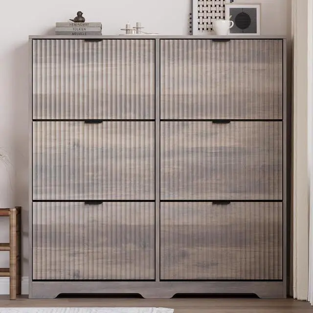 Alt view image 6 of 7 - Large Shoe Cabinet for Entryway, Tall Narrow Shoe Storage Cabinet with 6 Flip Drawers and Adjustable Shelves, Shoe Rack Cabinet Organizer for Hallway, Foyer, Small Apartment