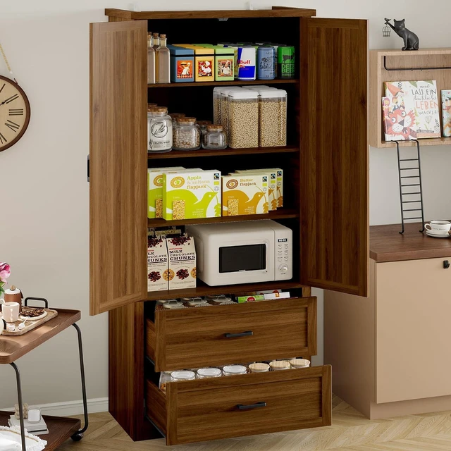 Alt view image 4 of 7 - Pantry Organizers and Storage Cabinet, 71 Barn Door White Kitchen Cabinet with Drawers and Adjustable Shelf, Tall Pantry for Kitchen, Dining Room, Living Room. Bathroom and Office
