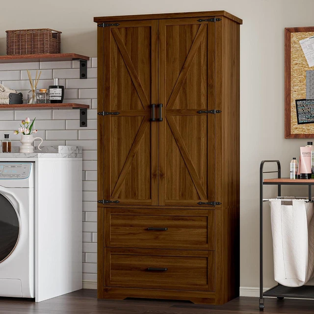 Alt view image 7 of 7 - Pantry Organizers and Storage Cabinet, 71 Barn Door White Kitchen Cabinet with Drawers and Adjustable Shelf, Tall Pantry for Kitchen, Dining Room, Living Room. Bathroom and Office