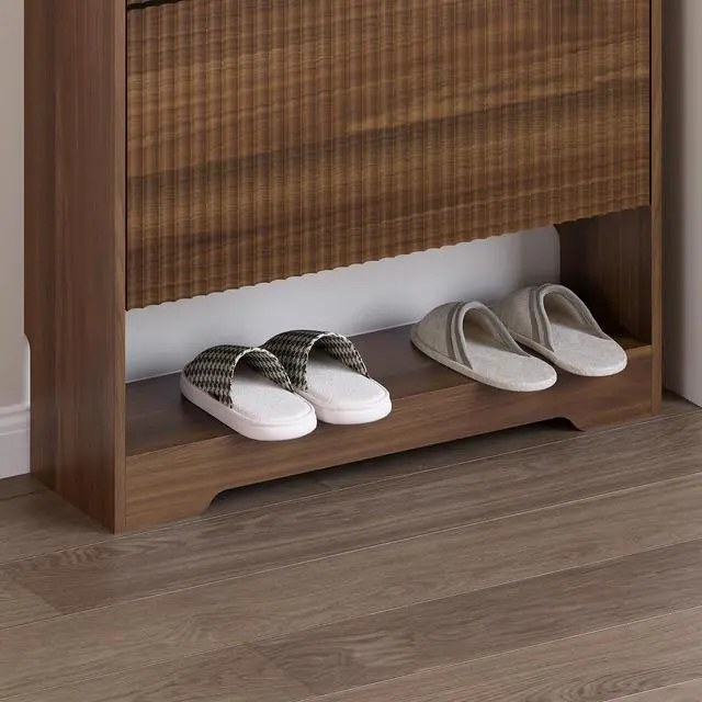 Alt view image 5 of 7 - Shoe Cabinet with 2 Flip Drawers, Fluted Shoe Storage Cabinet with Adjustable Shelves, Freestanding Rack and Organizer for Entryway, Closet, Hallway