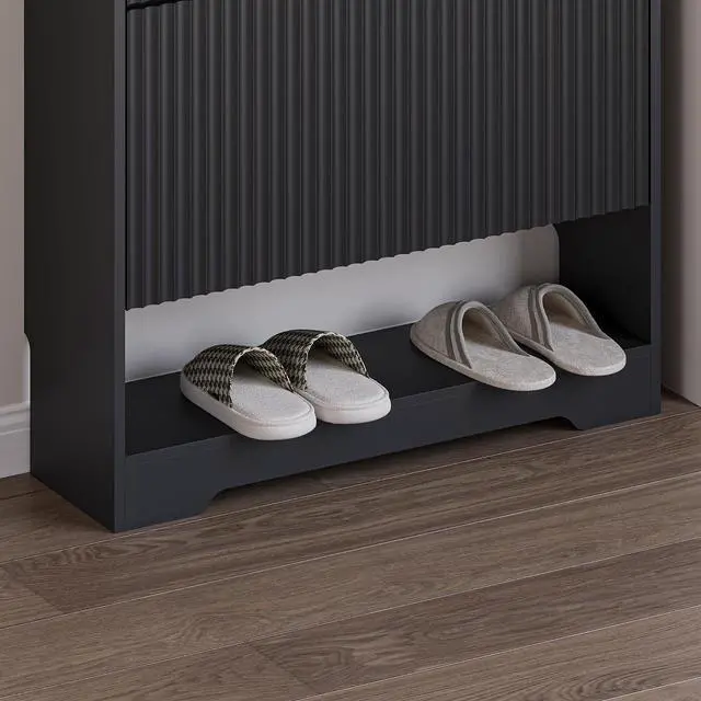 Alt view image 5 of 7 - Shoe Cabinet with 2 Flip Drawers, Fluted Shoe Storage Cabinet with Adjustable Shelves, Freestanding Rack and Organizer for Entryway, Closet, Hallway