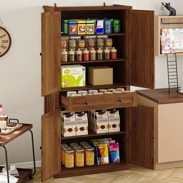 Alt view image 4 of 7 - Pantry Organizers and Storage Cabinet, 67.71 Barn Door White Kitchen Cabinet with Drawers and Adjustable Shelf, Tall Pantry for Kitchen, Dining Room, Living Room