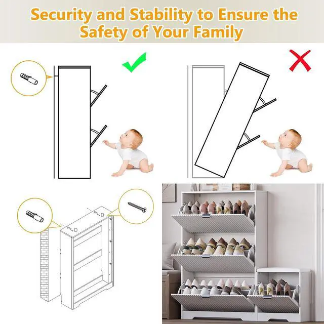 Alt view image 7 of 7 - Slim Shoe Cabinet with Bench for Entryway, Hidden Storage and Adjustable Shelves, Free Standing Wooden Shoes Organizer for Foyer, Hallway