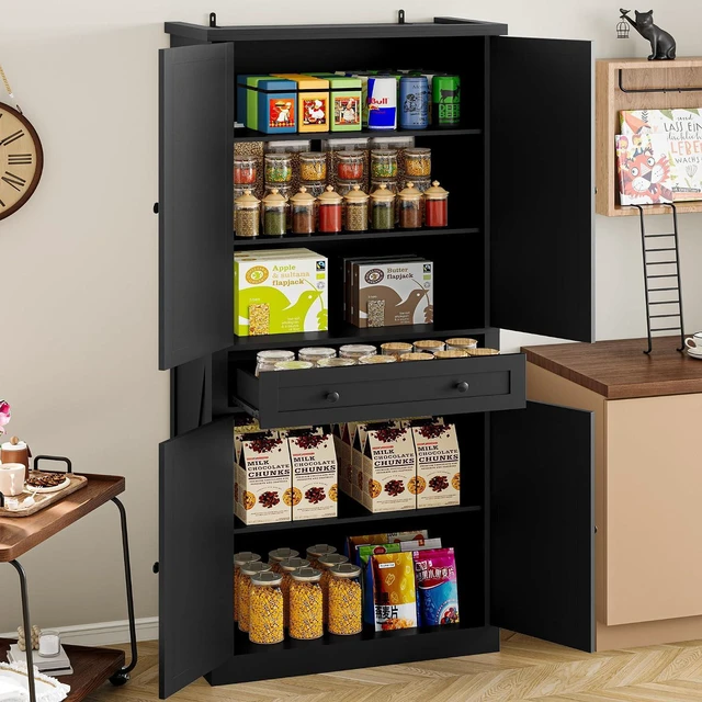 Alt view image 3 of 7 - Pantry Organizers and Storage Cabinet, 67.7 Barn Door White Kitchen Cabinet with Drawers and Adjustable Shelf, Tall Pantry for Kitchen, Dining Room, Living Room
