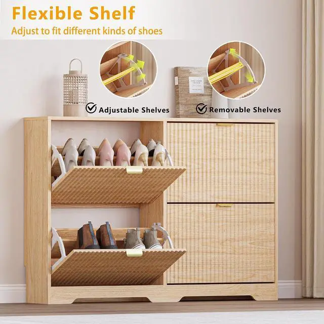 Alt view image 3 of 7 - Large Shoe Cabinet for Entryway, Shoe Rack Cabinet with 4 Flip Drawer and Adjustable Shelves for Small Apartment, Foyer