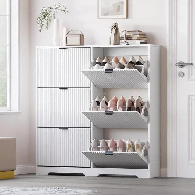 Main image of Large Shoe Cabinet for Entryway, Tall Narrow Shoe Storage Cabinet with 6 Flip Drawers and Adjustable Shelves, Shoe Rack Cabinet Organizer for Hallway, Foyer, Small Apartment